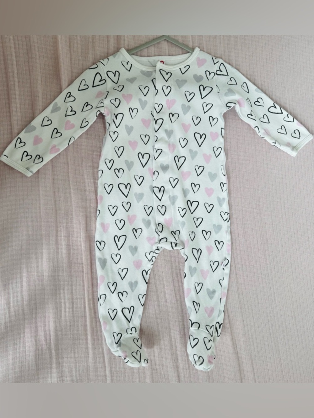 Magnetic Me White Footed One-Piece with Pink & Gray Hearts